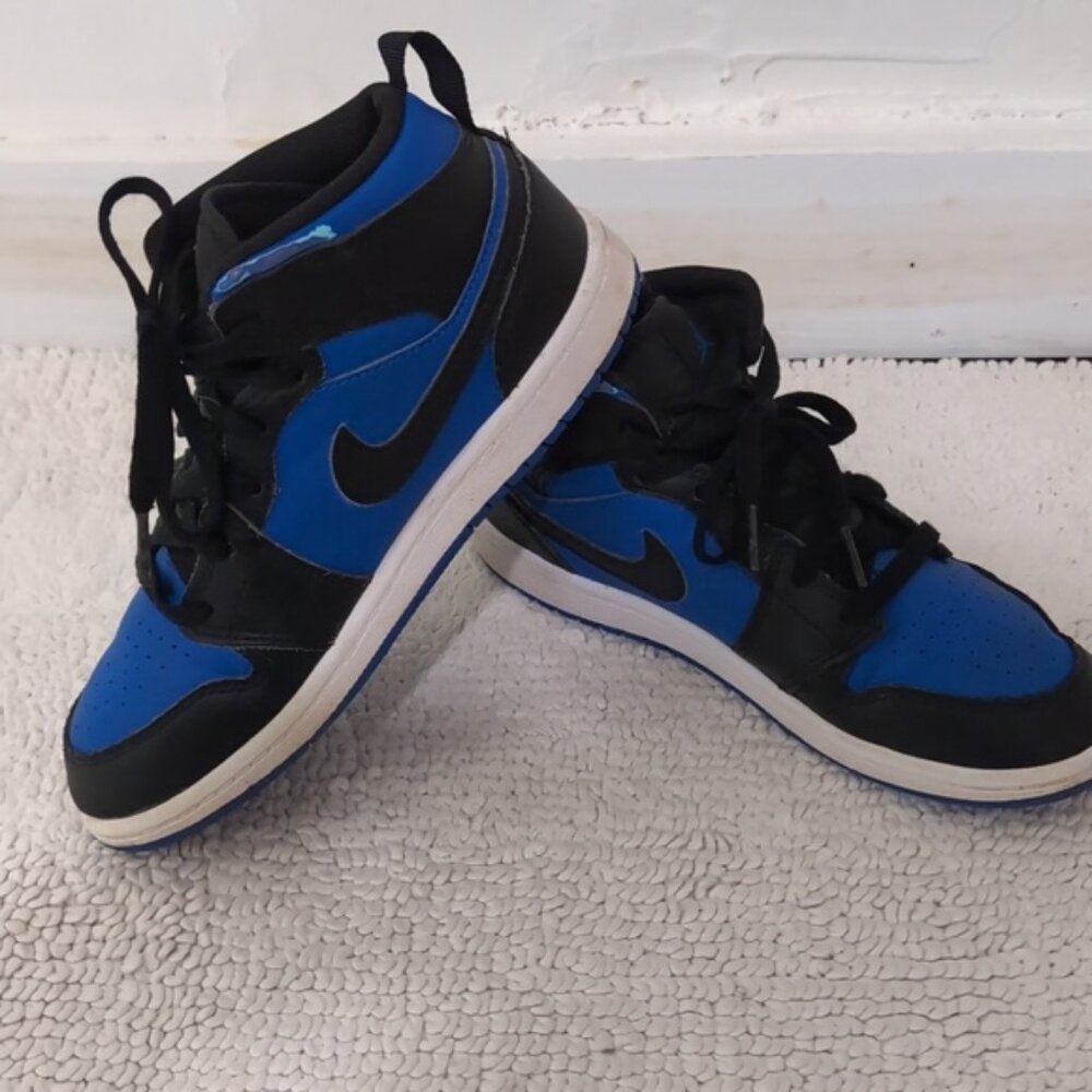 NIKE Air Jordan Kids Mid Black and Blue Sneakers 3 - Picture 3 of 10